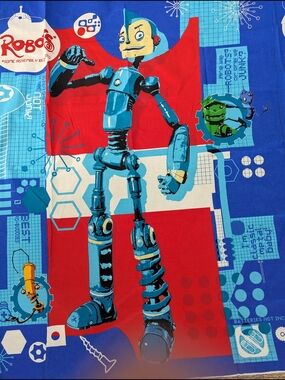 Robots Fabric Panel 2005 Cotton Craft Sewing Material Blue Red Kids DIY